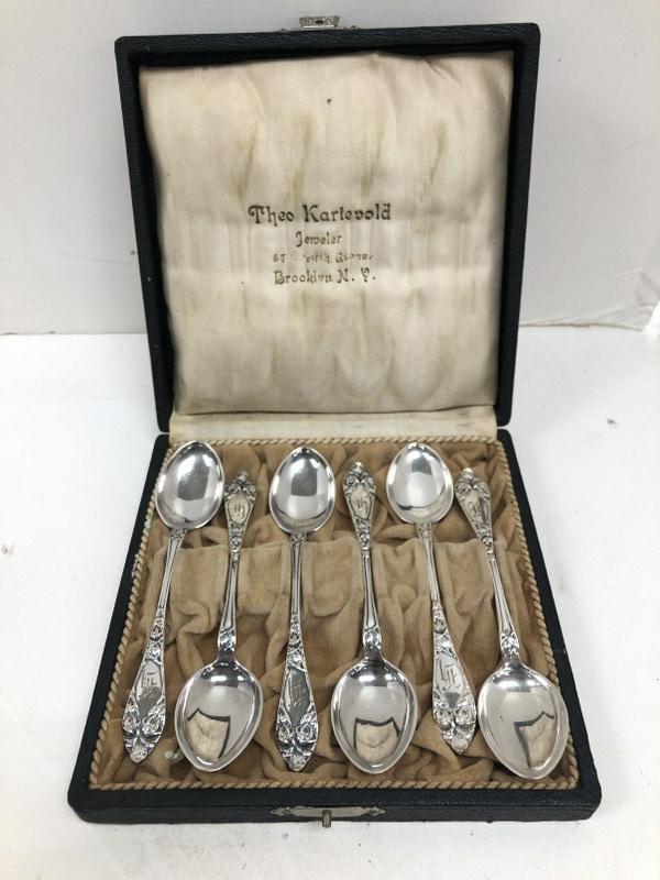 Boxed set Made in Norway (830) silver spoon set, sold by a Brooklyn, N.Y. Jeweler, as stated on box. (1 of 4)