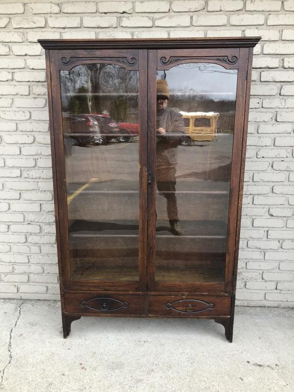 Circa 1910 oak (2) door bookcase with (2) drawers underneath, structurally sound, (1 of 3)
