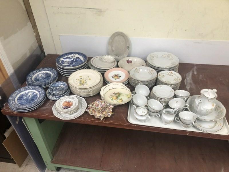 Estate lot older dishes incl. large set with teapot, and all size different plates by Wakbrych (Made: Estate lot older dishes incl. large set with teapot, and all size different plates by Wakbrych (Made in Poland), Baum Brothers (Made in Poland), Liberty Blue, dishes with fruits, , small dessert sets,