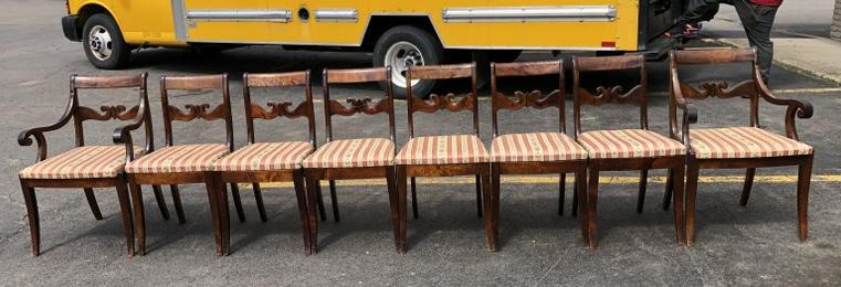 Set (8) period sabre leg chairs, with (2) armchairs, overall very nice condition (1) chairs had (1 of 8)