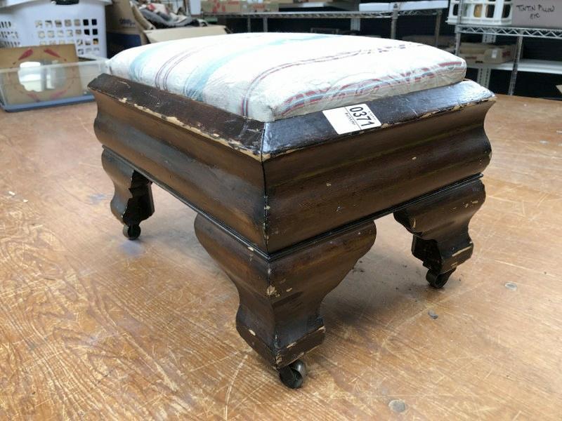 Empire mahogany footstool, from local estate, a few scuffs here and there to finishâ€¦Measures 17" x: Empire mahogany footstool, from local estate, a few scuffs here and there to finishâ€¦Measures 17" x 12" x 11" high.