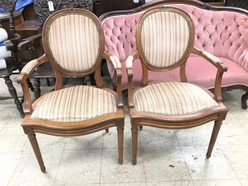 Pair French style carved armchairs,from Lenox, Mass. Fine home, very nice clean condition. Measure (1 of 2)