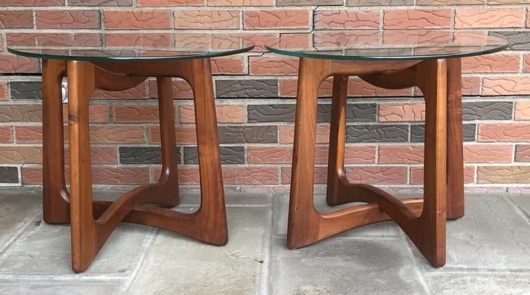 Adrian Pearsall Mid Century pair of end tables, teak, with plate glass tops, in extremely excellent (1 of 6)
