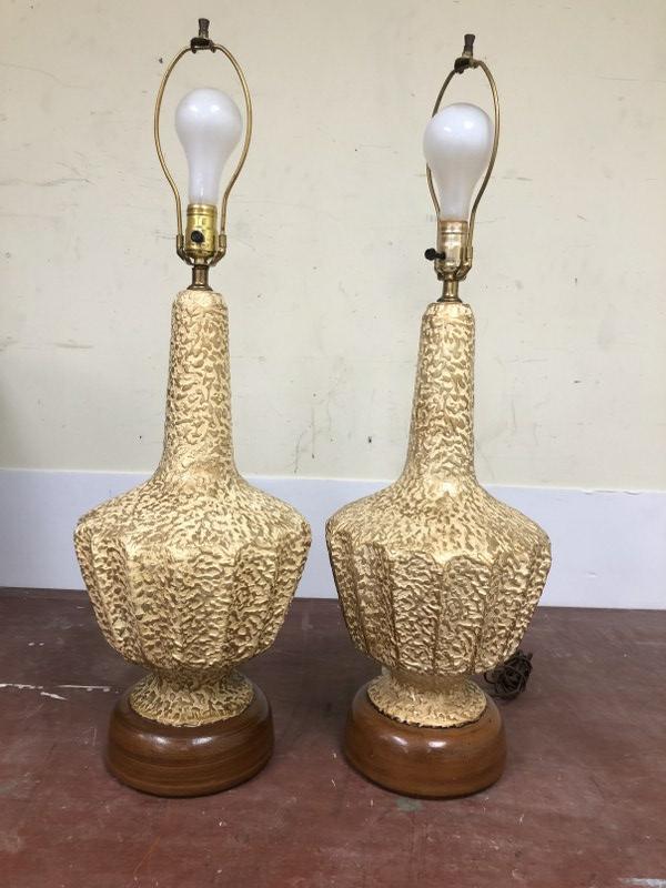 Pair Mid Century ceramic table lamps, from local estate, in fine condition, with pleated shades that (1 of 4)