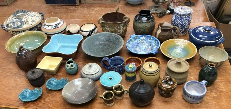Large lot contemporary & vintage art pottery, some signed, some not, probably some made by local (1 of 16)