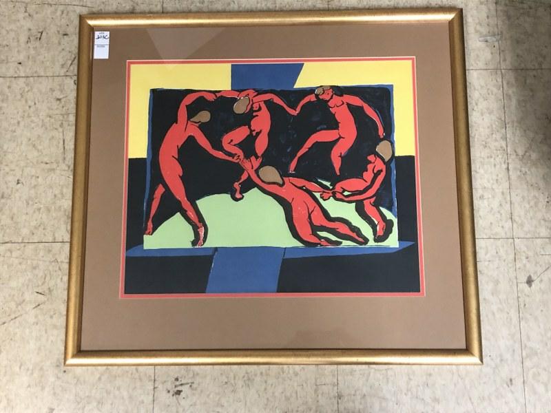 Mid Century woodblock or screenprint of female dancers in a circle, from Mid Century period house in (1 of 3)