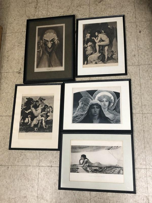 (5) older framed black & white prints from local estate, all in matching black wood frames, print (1 of 7)