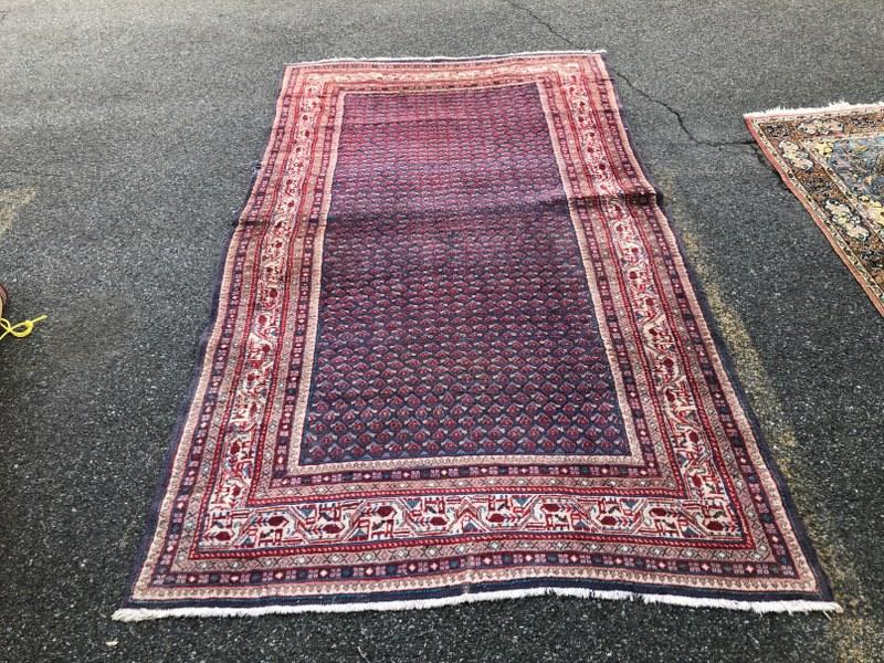Handmade wool older oriental rug, from Hudson Valley estate, as found condition, with wear on one (1 of 4)