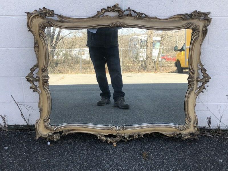 Decorative carved mirror, circa 1930's, a few small chips off decorative accent, from local estate, (1 of 2)