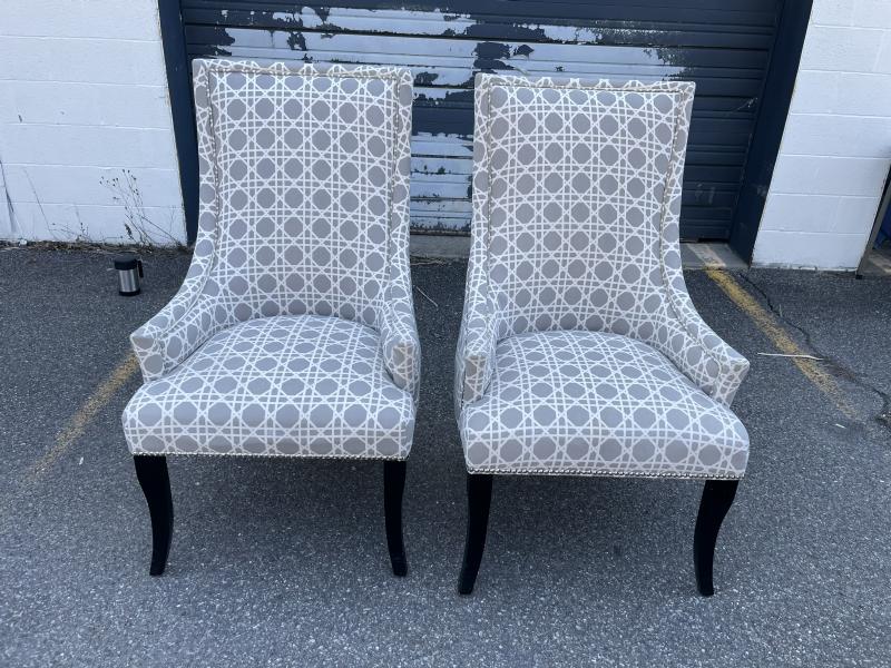 Pr of contemporary upholstered fireside chairs, light stains, from New York City weekenders guest (1 of 4)