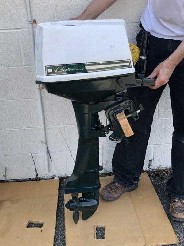 Vintage new Sears Ted Williams twin cylinder 9.9 HP outboard motor with gas tank dated 1946,from (1 of 10)