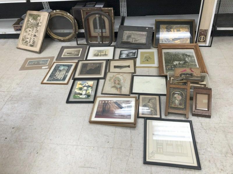 Large estate lot of older prints, Scranton Bank hand done illustration, old small frames, & related. (1 of 11)