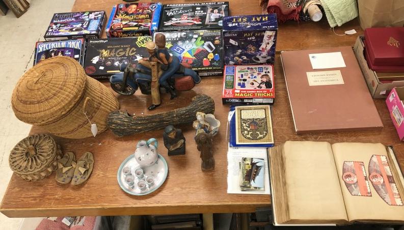 Big misc. estate lot to incl. newer Magic sets in boxes, folky canoe, large scrapbook for salesman (1 of 15)