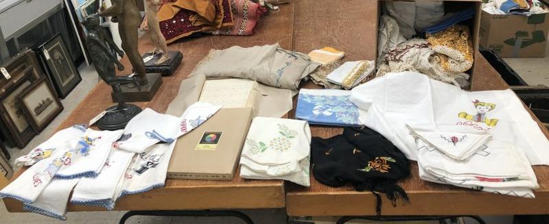 Estate lot vintage textiles & hand embroideries, from Hudson Valley estate, some with cats, etc.: Estate lot vintage textiles & hand embroideries, from Hudson Valley estate, some with cats, etc. Good lot to sort outâ€¦..