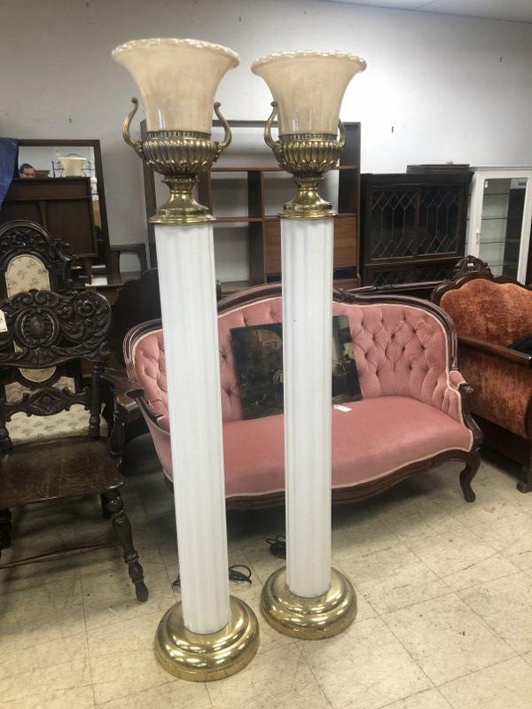 Pair unusal form torchere lamps from (3) generation Funeral Home in the Hudson Valley, nice urn (1 of 3)