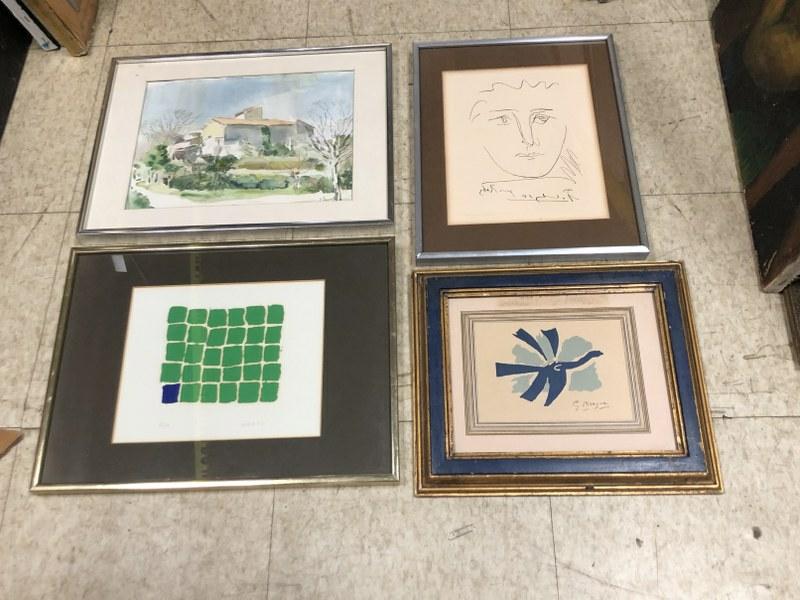 (3) older prints & watercolor from Woodstock, N.Y. home including Georges Braque L'oiseau Bleu (1 of 8)