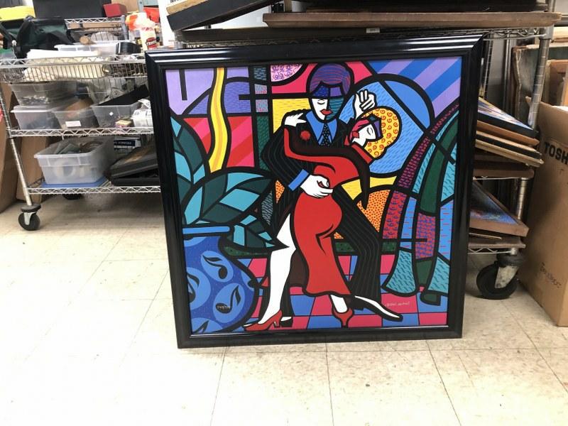 Valter Morais giclee o/c titled ( Tango ) number 743 of 750 made, very good condition. Measures 30": Valter Morais giclee o/c titled ( Tango ) number 743 of 750 made, very good condition. Measures 30" x 30". In black frame.