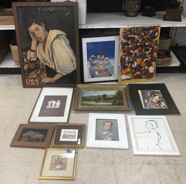 11 pcs. Misc. artwork including paintings & prints, good lot to sort outâ€¦. (1 of 9)