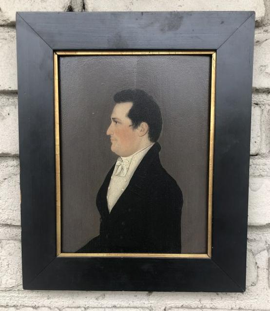 Primitive o/b portrait of a Gentleman, identified as Dr. Gain Robinson (written in pencil on back, & (1 of 4)