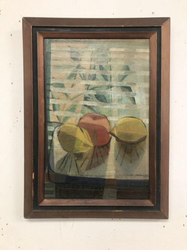 Impressionist Mid Century style o/c of (3) lemons & orange that appear like chairs, unsigned, in (1 of 5)