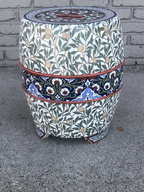 18" high ceramic decorative garden seat, vibrant color & design. Has some hairlines when looking at (1 of 6)