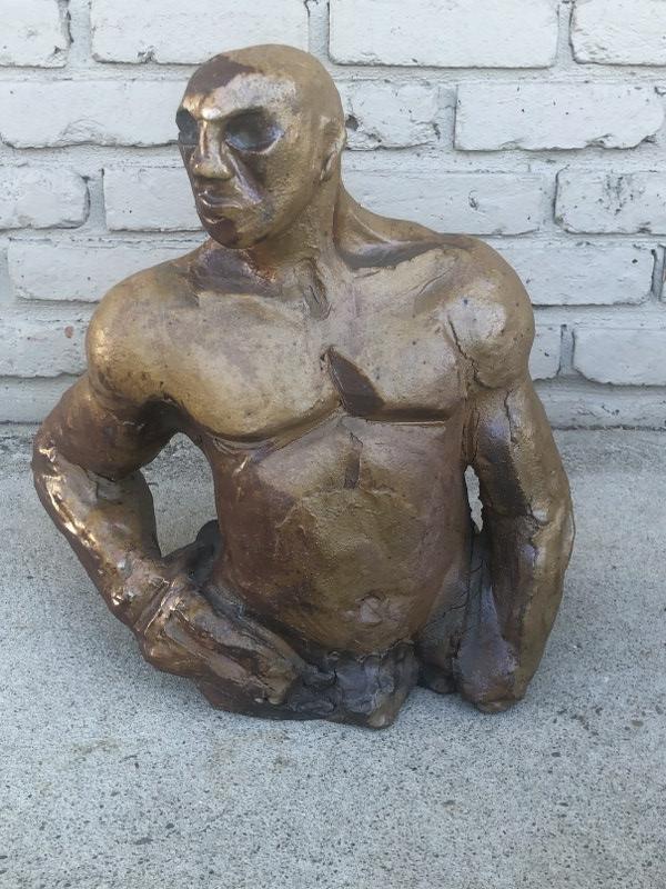 Terra cotta sculpture of man in Brutalist style, unsigned, ( extremely heavy ), with nice brownish (1 of 4)
