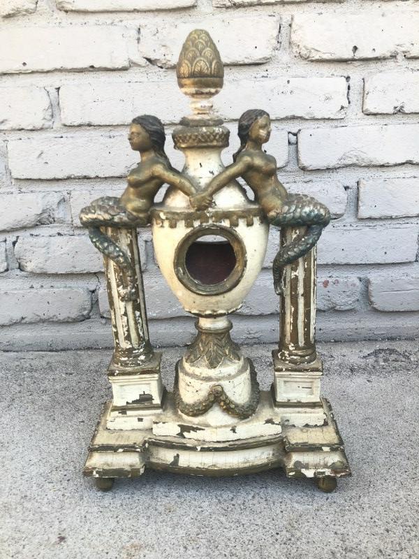Early carved & polychromed watch stand (?) with topless mermaids. Wonderful old crusted paint, has (1 of 10)