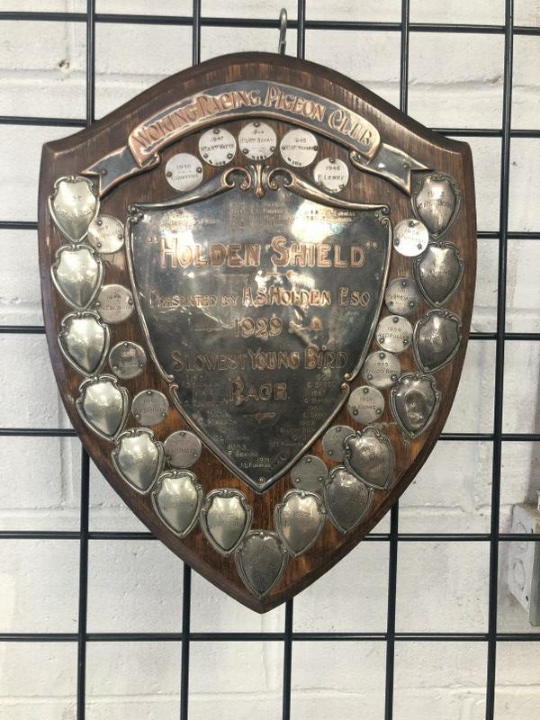Woking Racing Pigeon Club 1929 Award placque with winners dating from 1929 to 1981. Name placques (1 of 6)