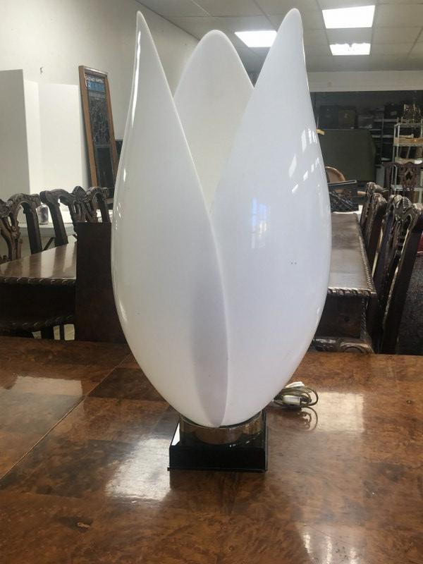 Roger Rougier 25" high plexiglass tulip shaped table lamp, (needs new cord), label intact, as (1 of 3)