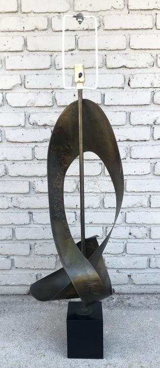 Harry Balmer sculptural patinated metal table lamp, a piece of art work in a lamp, on black metal (1 of 5)