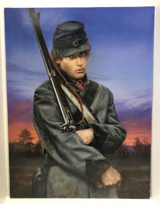 Kevin Eugene Johnson (b 1954) original illustration of Civil War soldier. Oil on board, signed lower (1 of 3)