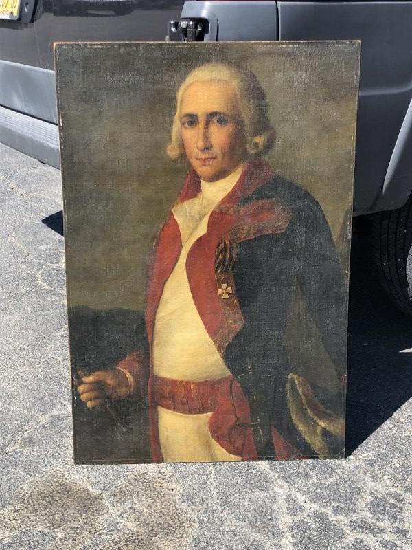 Early o/b George Washington (?)  mounted on masonite, unsigned, well executed, painting (1 of 2)