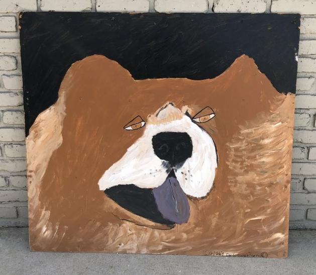 Earl Swanigan (1964-2019) Outsider Art oil on masonite large dog's face, signed & dated 12/28/9 , (1 of 3)