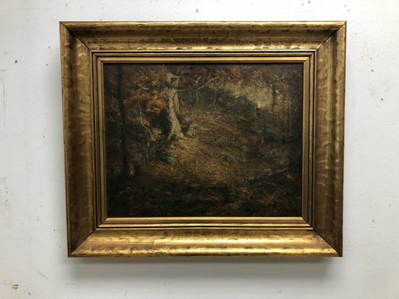 Jules Turcas (1854-1917) oil on wood panel impressionist spring landscape, label on back as (1 of 5)