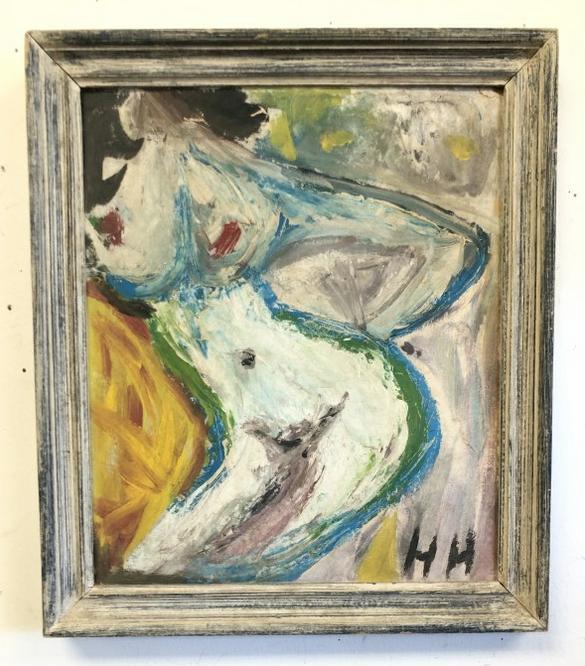 Impressionist o/b nude female figure initialed (H H ), painting measures 16" x 13.5" Nice estate: Impressionist o/b nude female figure initialed (H H ), painting measures 16" x 13.5" Nice estate condition. From Hudson, N.Y. estate of noted Art Collector Albert Burnette Roberts (1932-2021). His 40 