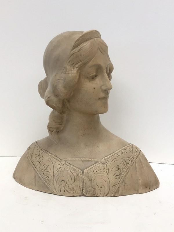 Plaster bust of Woman, unsigned, well executed, nice overall condition, measures 14" across x 14" (1 of 4)