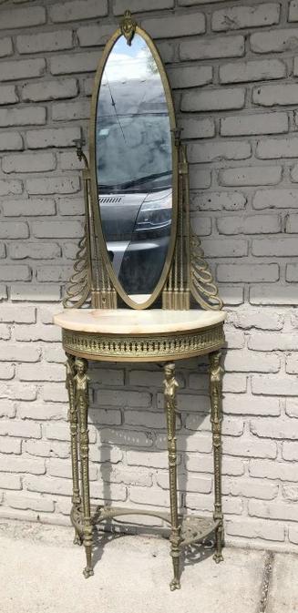 French brass & onyx stand with mirror, and figural heads, nice estate condition, measures approx. (1 of 5)
