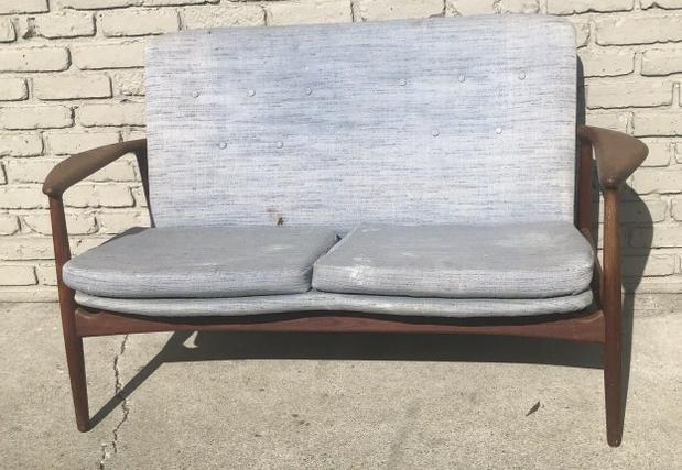 Georg Jensen Danish Modern Mid Century teak settee, as found in the estate storage room, has Georg (1 of 11)