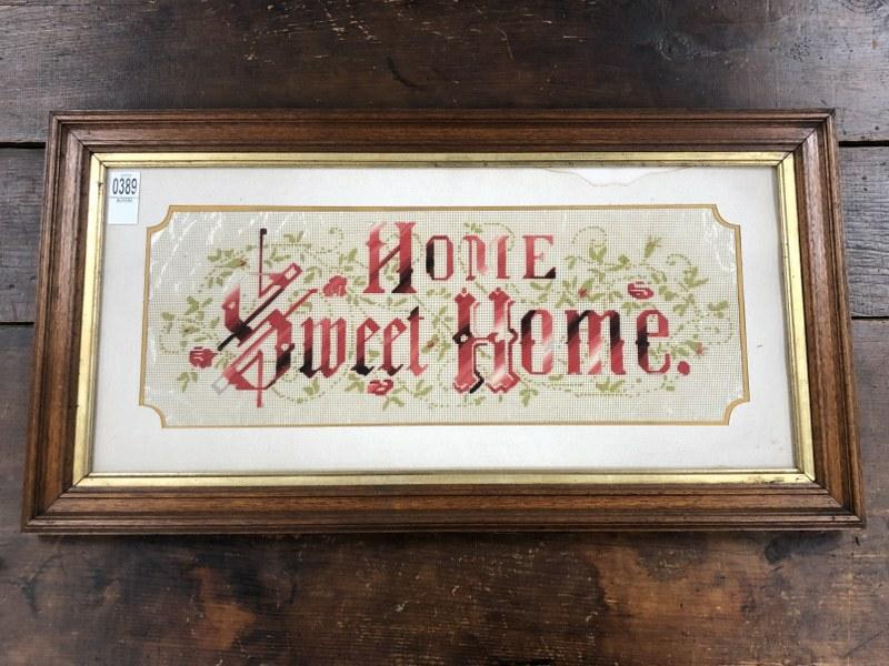 19th c embroidered Motto ( Home Sweet Home ), in Victorian frame, frame measures 15" x 28".  From (1 of 1)
