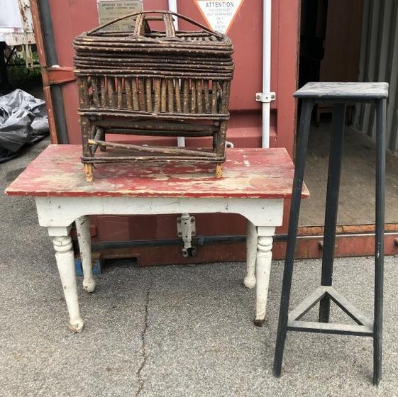 (3) pc. As found Misc. lot includes work table Adirondack lift top storage box, & small standâ€¦.. (1 of 7)