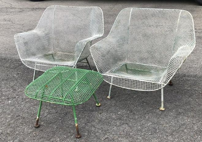 (3) pcs. Russell Woodard armchairs & foot stool, found in the basement of the estate, structurally (1 of 4)