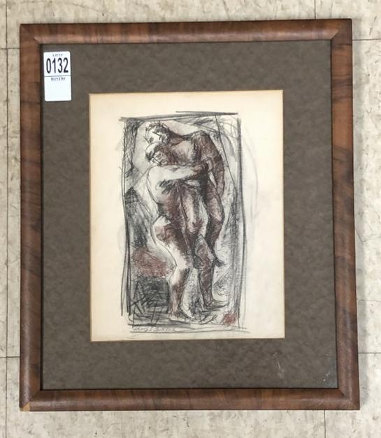James Sidney Ensor (?) ( 1860-1949 ) signed drawing of 2 nude figures. In frame of the period,: James Sidney Ensor (?) ( 1860-1949 ) signed drawing of 2 nude figures. In frame of the period, signed lower leftin pencil, Drawing measures 10" x 7.5", frame is 15" x 13". From local estate, as we fou