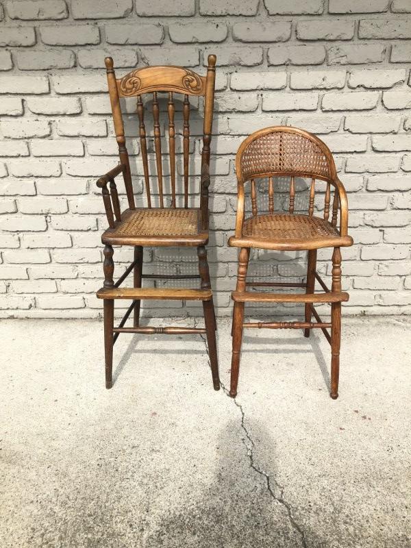 (2) circa 1900 high chairs, from local estate, caning is good, great display piecesâ€¦.. (1 of 2)