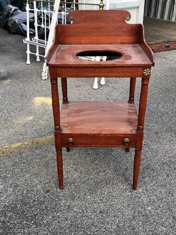 Country pine washstand, circa 1890's, nice backsplash, cut out top for washbowl. Measures 36" high (1 of 2)