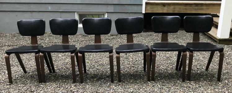 (6) THONET designed chairs with black vinyl backs & seats in very nice estate condition, all (1 of 6)