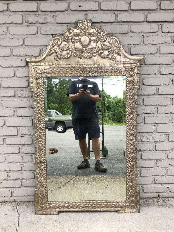 Very nice contemporary decorative tin beveled mirror, with floral decoration top to bottom, fine (1 of 3)