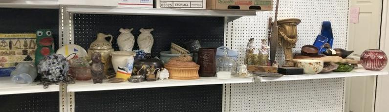 Large interesting estate lot of goods including metalwares, folky objects, nativity set, glassware, (1 of 17)
