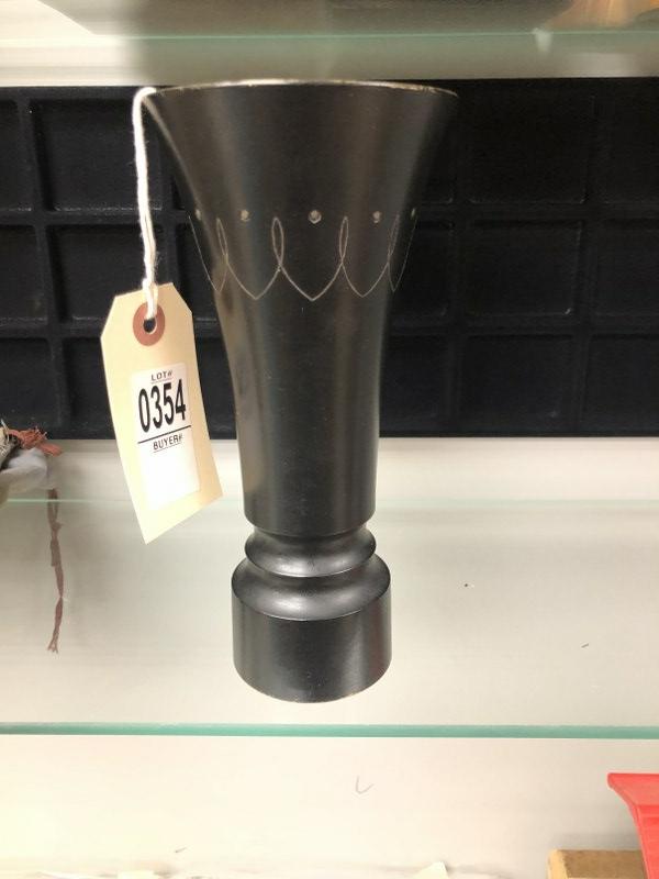 Bronze Asian vase, hallmarked on base, with a black finish, measures 8.25" high.   From Hudson, N.Y. (1 of 4)