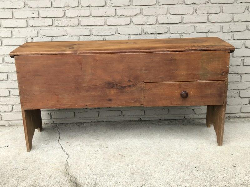 19th c long pine storage lift top chest with one drawer, 3 storage compartments, good looking, from (1 of 6)