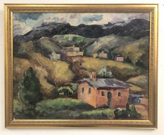 Emily R Underwood impressionist landscape gouache on board, in contemporary gold frame, painting: Emily R Underwood impressionist landscape gouache on board, in contemporary gold frame, painting measures 18" x 23", nice conditionâ€¦..From Hudson, N.Y. estate of noted Art Collector Albert Burne